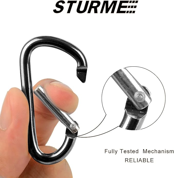 STURME 2" Aluminum D Ring Carabiners Clip D Shape Spring Loaded Gate Small Keychain Carabiner Clip Set Outdoor Camping Mini Lock Snap Hooks Spring Link Key Chain Durable Improved 24 PCS