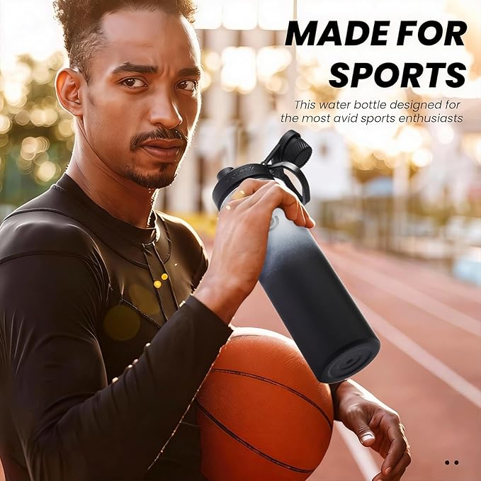 Sports Water Bottle 22oz, Insulated Water Bottle with Handle,Stainless Steel,Simple Modern,Suitable for Travel, School, Boy, Girl(Day & Night)