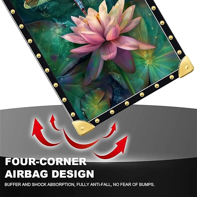 Compatible with iPhone 16 Case, Colourful Dragonfly Pink Lily Pads Luxury Golden Decoration for Girl Women Soft TPU Shockproof Protective Hard PC Back