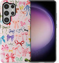 for Samsung Galaxy S25 Ultra Case,HL2 Aesthetic Color Bow Tie Hybrid 2 Layer Hard Shell Silicone Protective Pattern Design Case