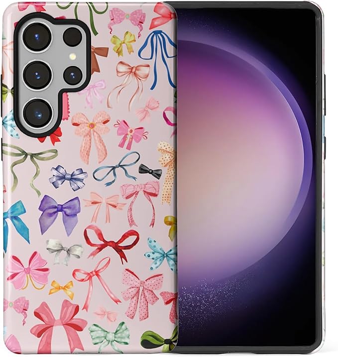 for Samsung Galaxy S25 Ultra Case,HL2 Aesthetic Color Bow Tie Hybrid 2 Layer Hard Shell Silicone Protective Pattern Design Case