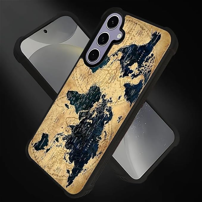 for Samsung Galaxy S24 S25 Case, Brown World Map Pattern Graphic Design Girl Boy Soft Silicone Hard Acrylic Shock Protection for Samsung Galaxy S24 S25