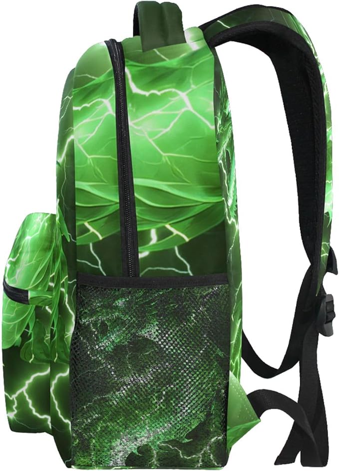 Wamika Dragon Backpack for Boys Girls Cool Green Fire Dinosaur Kids Backpacks Ages 6-14 Dino Animal Children Primary Elementary Middle School Bookbag Daypack Teens Bag 12.6 x 5.1 x 16.5 Inch
