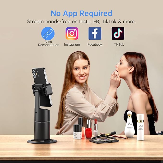 camrola Auto Face Tracking Phone Holder, No App Required, 360° Rotation Face Body Phone Tracking Tripod Smart Shooting Camera Mount for Live Vlog Streaming Video, Rechargeable Battery-Black