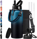BENZZO 32/40/64/128oz Water Bottle with Straw Auto Spout Lid Keep Cold 48h, Insulated Water Bottles 32 oz with Strap Carrier, Protective Boot & Paracord Handle