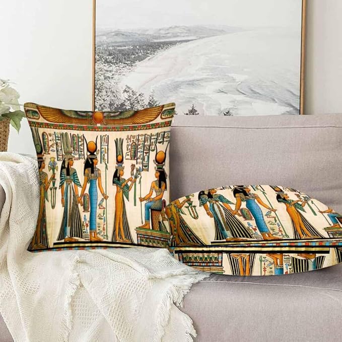 Old Egyptian Empire Couch Pillow Covers 18 X 18 0 Set of 2 Pillowcases Square Velvet Outdoor Cushion Pillow Cases Decorative for Home Bed Sofa Couch Hotel