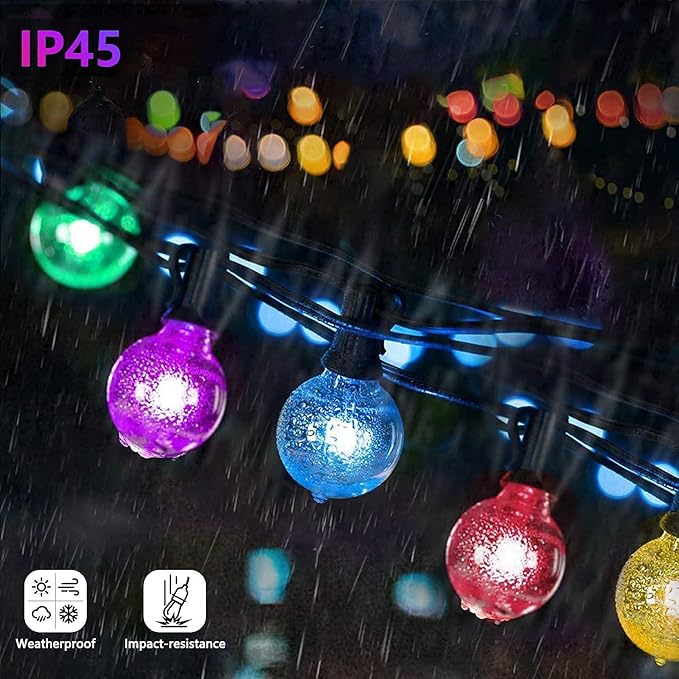 Afirst Colored Outdoor String Lights 25FT with 27 LED Bulbs Waterproof Multicolor Patio Lights for Christmas Party