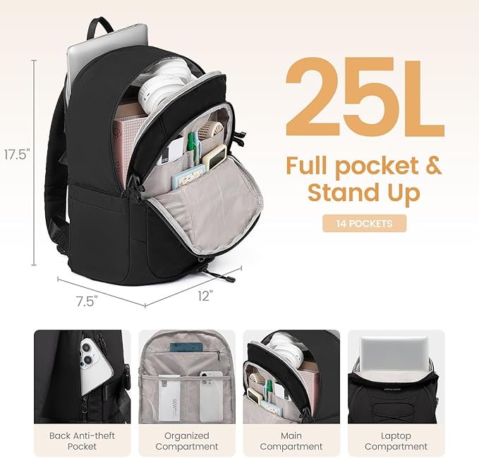 LOVEVOOK Mens Backpack with Giant Tumbler Holder Pocket,15.6 Inch Everyday Laptop Backpack Commuter Travel Work Computer Bag for Women,Waterproof Hiking College Teacher Back Pack Casual Daypack,Black