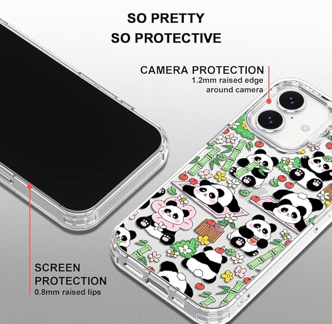 MOSNOVO for iPhone 17 Case, Shockproof Military-Grade Protection 6.6ft Drop Tested, Camera Control, Clear Phone Case for iPhone 17, Kawaii Panda Garden Design