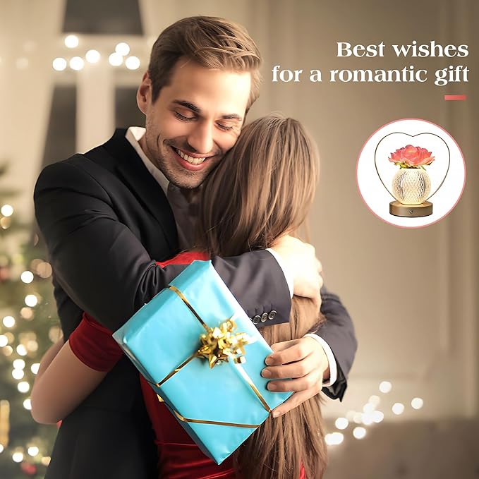 AMWGIMI Rose Flower Lamp,Birthday Gifts for Women,Rechargeable Cordless LED Touch Lamps,3-Colour Infinitely Dimming Small Night Light,for Living Room,Dining Room,Bedroom Festival Home Decor