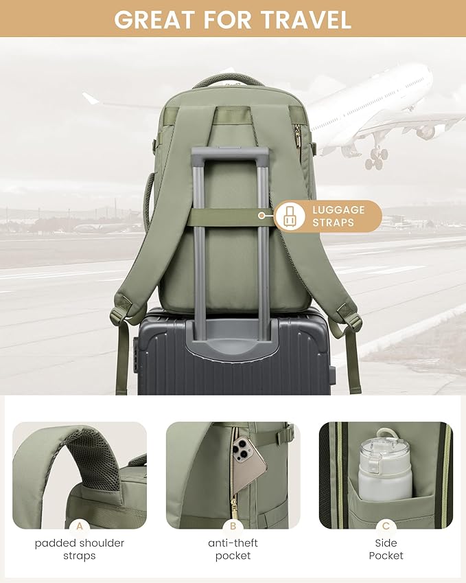 LOVEVOOK Travel Essentials Carry on Backpack 50L Travel Backpack for Women Men,Waterproof TSA Personal Item Travels Bag Airline Flight Approved,Large Carry on Luggage Laptop Backpack with Packing Cube