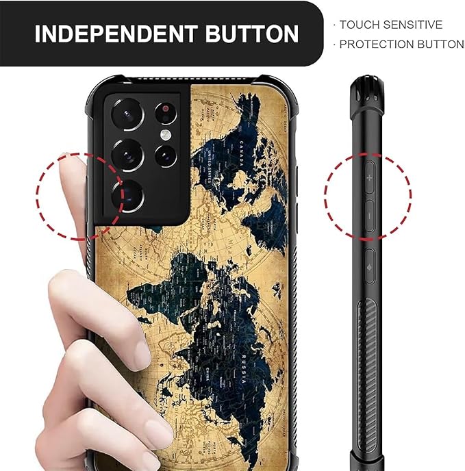 for Samsung Galaxy S21 Ultra Case, Brown World Map Pattern Graphic Design Girl Boy Soft Silicone Hard Acrylic Shock Protection for Samsung Galaxy S21 Ultra
