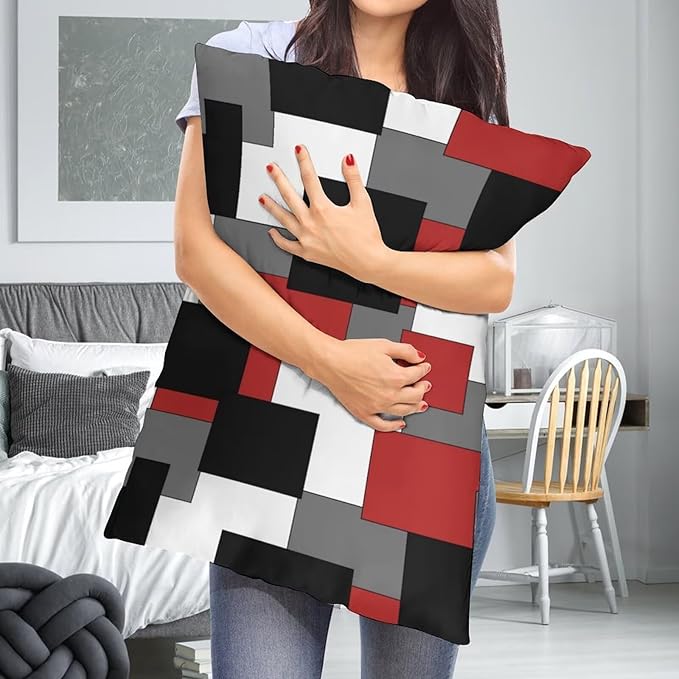 Red Black Grey White Throw Pillow Covers Set of 2 Queen Size Abstract Modern Art Geometric Pillow Cushion Cases Standard Pillow Cases Decorative Pillowcase 20X30 Inch for Sofa Bed