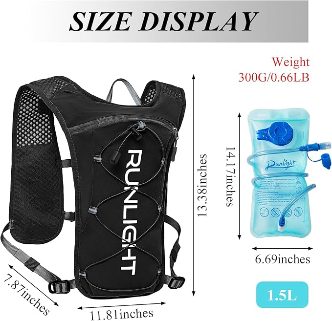 Runlight Running Vest for Women Men Lightweight Hydration Backpack Pack with 1.5L Water Bladder Bag Hydro Daypack for Hiking,Trail,Skiing,Camping,Cycling,Race,Marathon