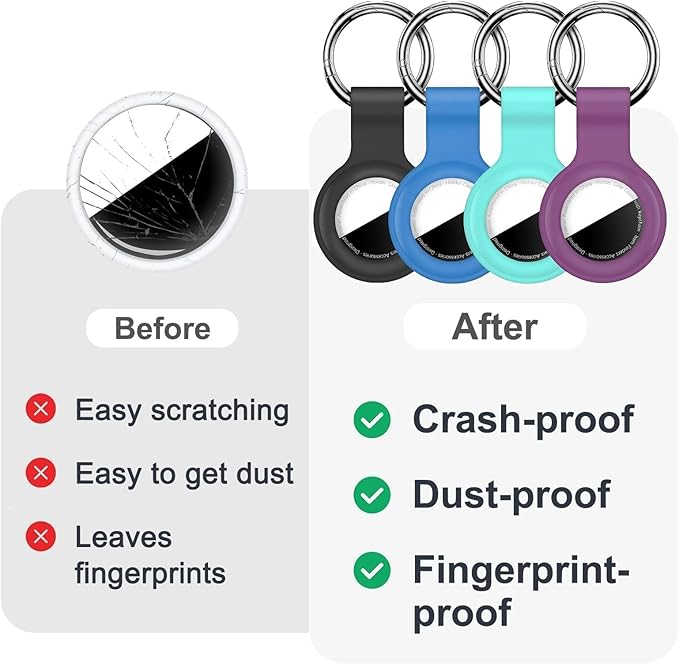 Linsaner [4 Pack] Holder for AirTag 2nd Gen (2026) & 1st Gen, Silicone Case Keychain Key Ring, Protective Cover for Apple for Air Tags, GPS Finder Accessories, Black/Sky Blue/Mint Green/Dark Purple