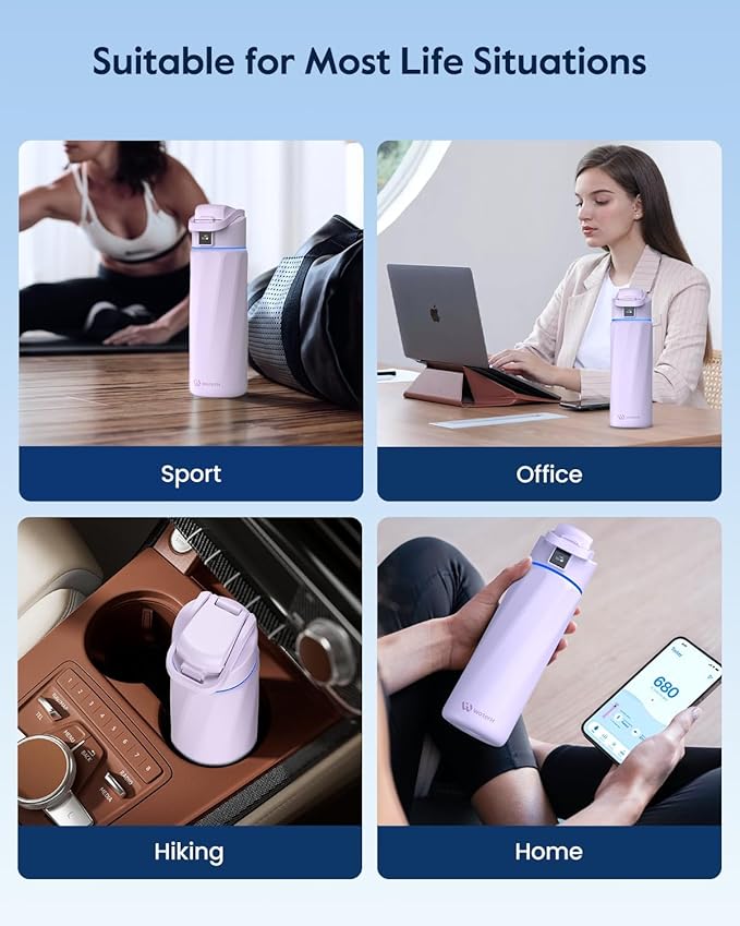 BOOST Smart Water Bottle that Reminds You to Drink, 24oz BPA-Free Stainless Steel Vacuum Insulated, Wide Mouth Water Tracker Bottle with APP for School, Gym, Office, Ideal for Mother's Day