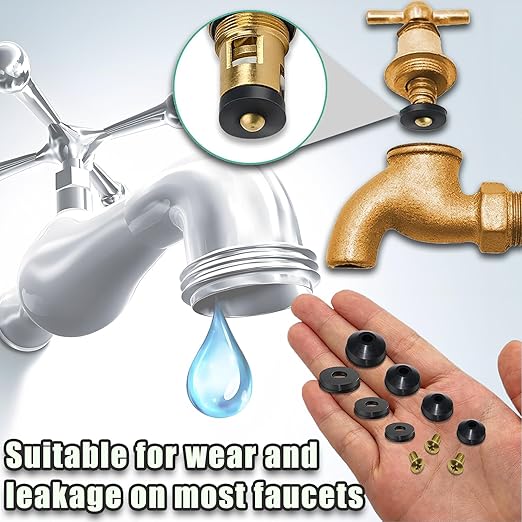 116 PCS Faucet Washer Assortment Kit Outdoor Faucet Repair Kit with Brass Screws Flat and Beveled Washers for Use with Assorted Quick-Opening Style Faucets Stem Worn Out Washer Replacements (116 PCS)