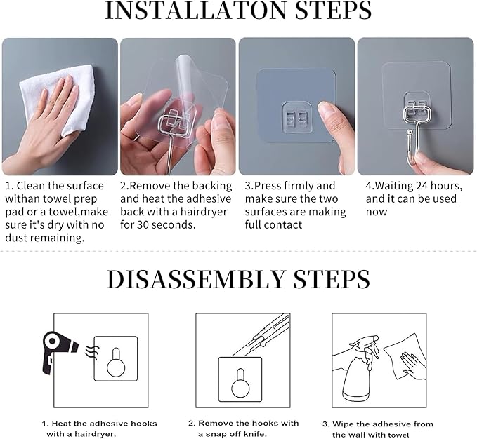 10 PCS Adhesive Wall Hooks 33lb(Max) Reusable Anti-Skid Traceless Hooks Heavy Duty 180 Degree Rotating,Waterproof and Oilproof, Bathroom Kitchen Heavy Duty Self Adhesive