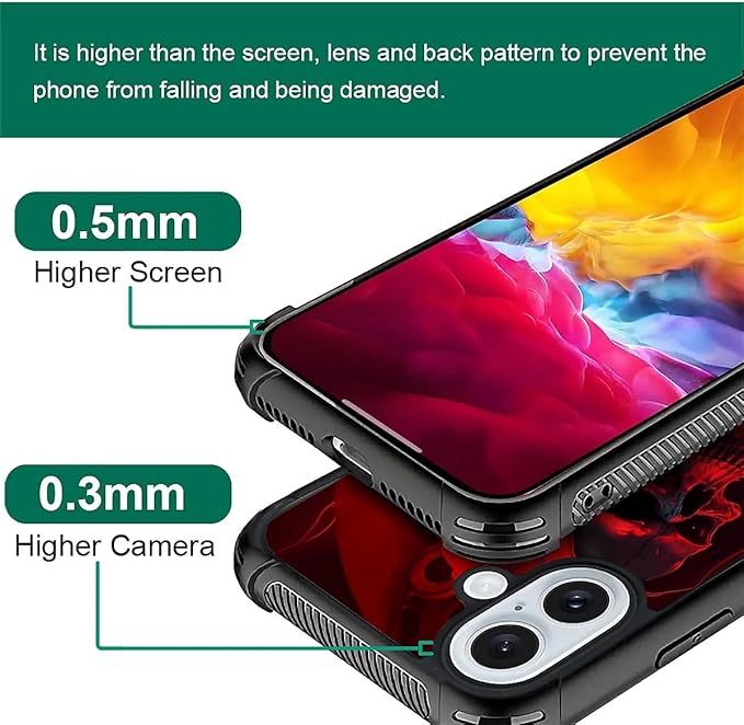 for iPhone 16 Plus Case, Gestures Funny Skull Pattern Graphic Design Girl Boy Soft Silicone Hard Acrylic Shock Protection for iPhone 16 Plus