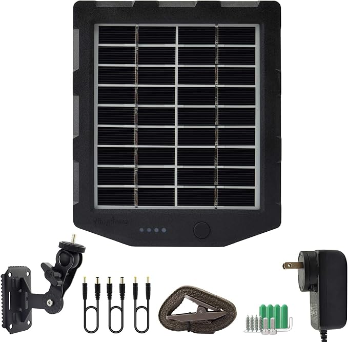 Trail Camera Solar Panel, WingHome Solar Battery Charger Kit 12V/1A 6V/1.5A with Build-in 2000mAH Rechargeable Lithium Battery IP66 Waterproof Hunting Accessory