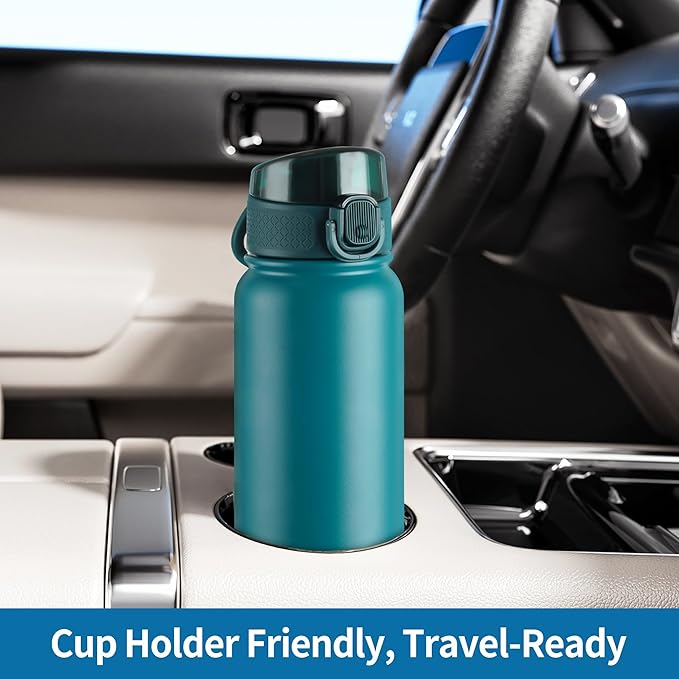 GOPPUS Insulated water bottle 20 oz Stainless Steel Water Bottle BPA-Free Sports Water Bottles, Great for Travel,Silicone Spout Lid- Leak & Sweat Proof with Anti-Dust(blue green)