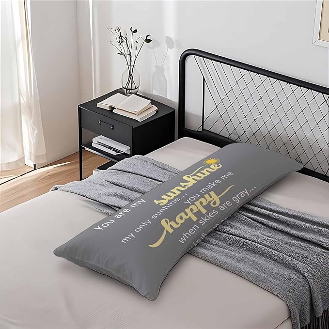 Decorative Body Pillow Covers 20x54inch Motivational Quote, You are My Sunshine Soft Body Pillow Cushion Cover Wrinkle Fade Body Pillowcases for Bed/Sofa/Couch/Patio/Balcony, Yellow