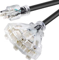6 FT 12/3 Extension Cord Heavy Duty Black 3-Outlet Indoor/Outdoor SJTW Lighted 12-Gauge Grounded Power Cable,12AWG 15 Amp, 1875 Watts，UL Listed，Safety