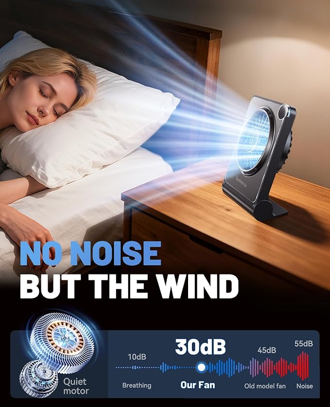 Small Desk Fan, Quiet Portable Table Fan with 100 Speeds, 12 Hrs Cooling, Strong Airflow, Digital Display, 180° Adjustable, Rechargeable Desktop Fan for Bedroom Office Cruise Travel, Black