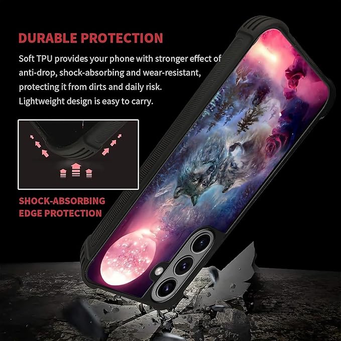 for Samsung Galaxy S26 Plus Case,Graphic Design for Girl Boy Soft Silicone Hard Acrylic Shock Protection Designed for Samsung Galaxy S26 Plus Star Two Wolfs Howling Pattern