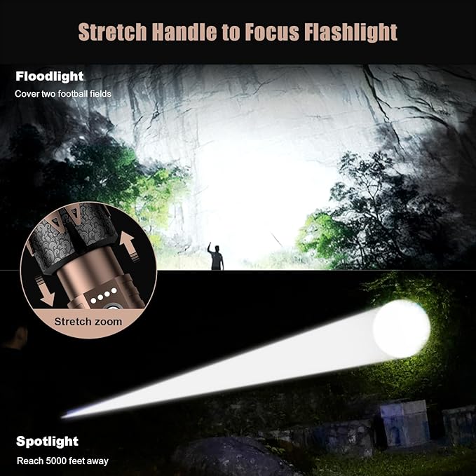 SKYFIRE Rechargeable Tactical Flashlight with Ignition Lens,10000 Super Bright LED Flashlights High Lumens,Zoomable 6Modes Waterproof Camping Survival Gear for Outdoor Emergency,Fire Starter-Gift Box