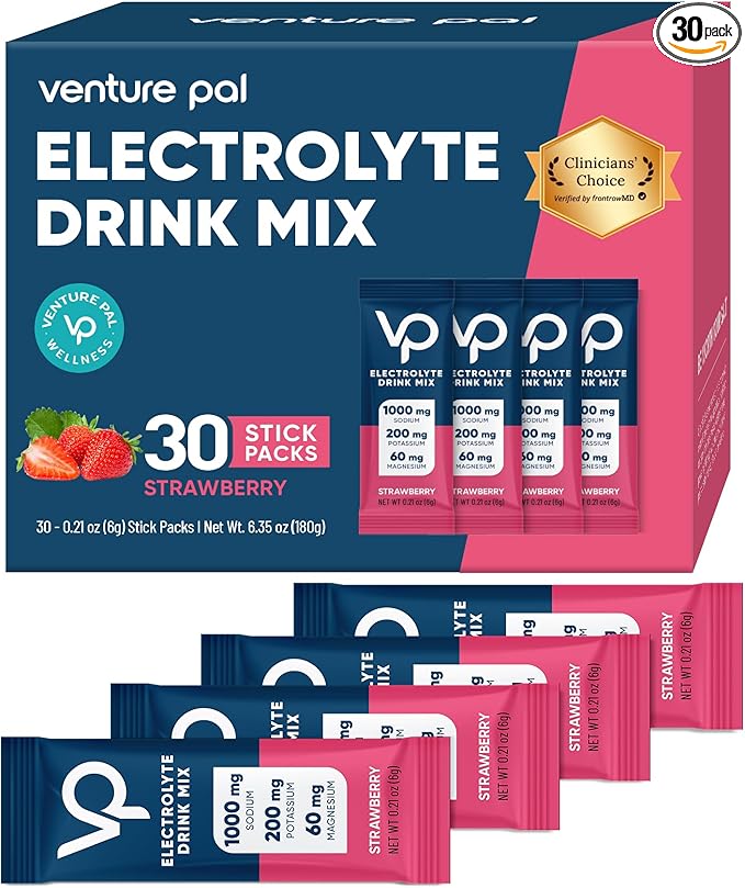 Venture Pal High Sodium Sugar Free Electrolytes Powder Packet - Hydration Packets with Vitamin, Sodium & Potassium | Zero Calories | Vegan, Keto & Paleo Friendly Electrolyte Drink Mix - 30 Sticks
