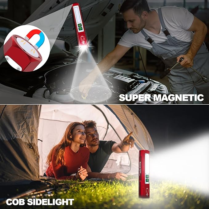 Banral Rechargeable Flashlights High Lumens - Super Bright Small Pocket Magnetic Flashlight, 8 Modes LED Tactical Flash Light, Dual Button Powerful Flashlight for Camping (1, Red)