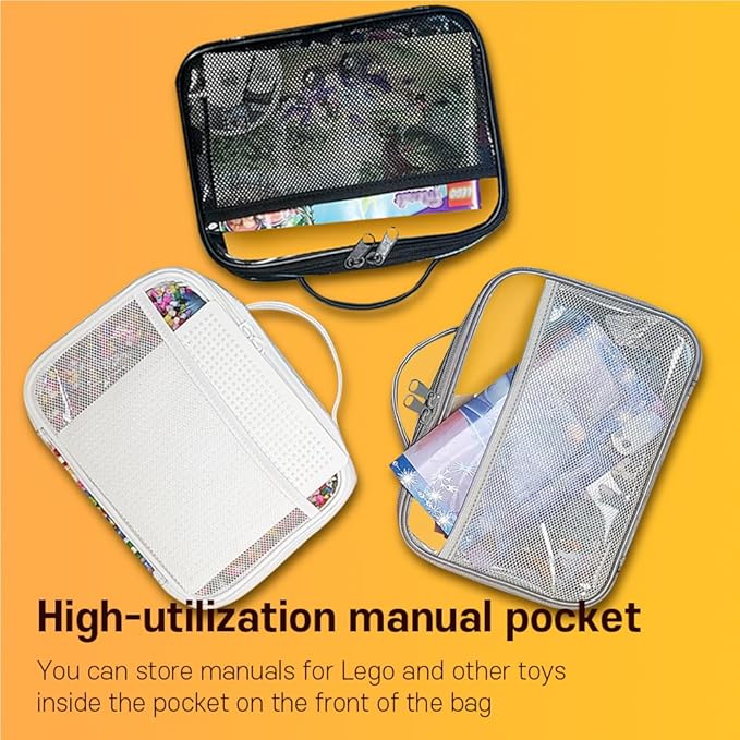 holay 4 Packs PVC Toy Storage Organizer with Zipper, Name Tag & Manual Pocket, Clear Durable Case for Blocks, Clay, Board Games, Travel (Gray, Small, Large)