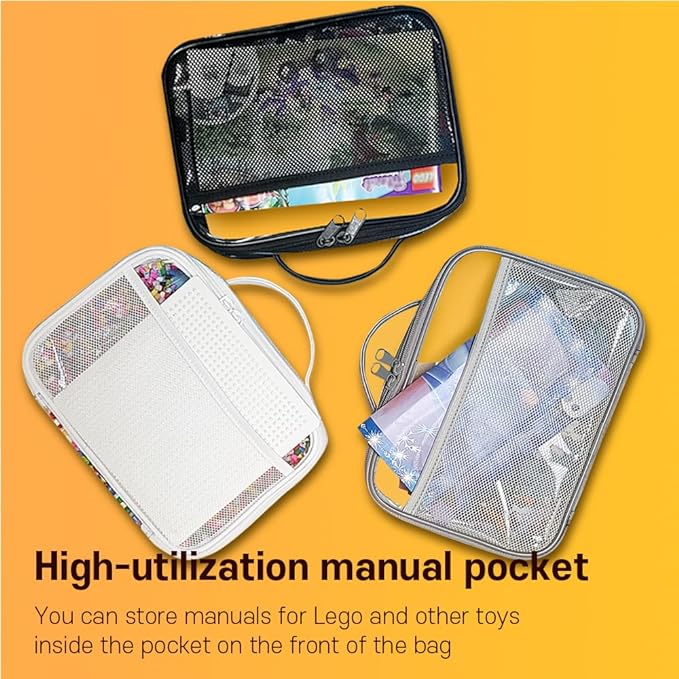 holay 4 Packs Large PVC Toy Storage Organizer with Zipper, Name Tag & Manual Pocket, Clear Durable Case for Blocks, Clay, Board Games, Travel (Gray, Large)