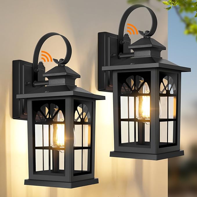 2-Pack Dusk to Dawn Outdoor Wall Light Fixtures, Aluminum Exterior Lighting Fixtures Wall Mount, Waterproof Porch Lights Outdoor Wall Sconces Lanterns, Black Outside Lights for House Front Door Garage