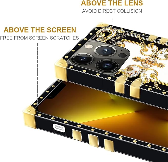 Compatible with iPhone 13 Pro Max Case, Gold Grain Flowers Luxury Golden Decoration for Girl Women Soft TPU Shockproof Protective Hard PC Back for iPhone 13 Pro Max