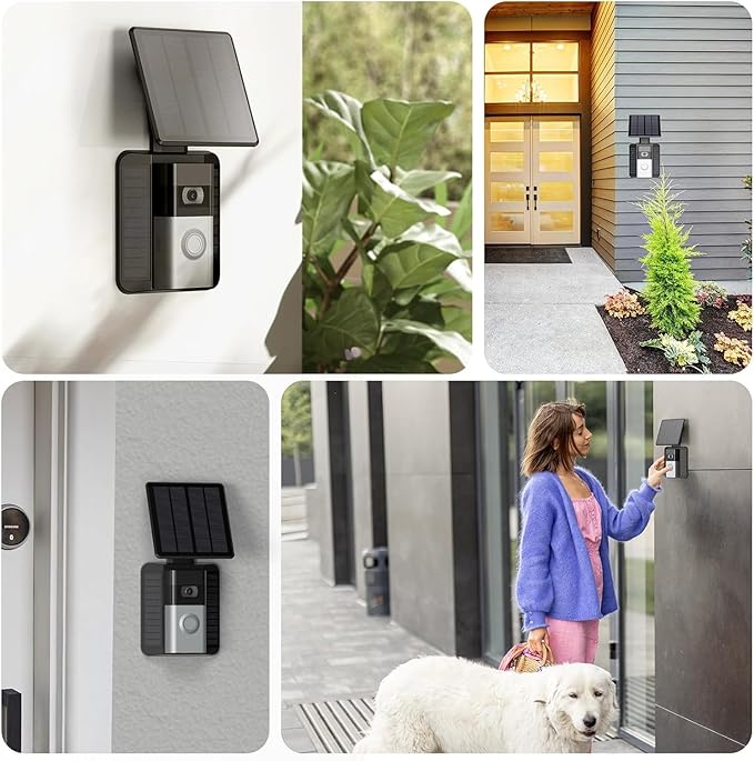 QIBOX Solar Charger Compatible with Ring Video Doorbell 4/3/3 Plus/Battery Doorbell Plus, Waterproof Continuously Solar Panel, Adjustable Panel