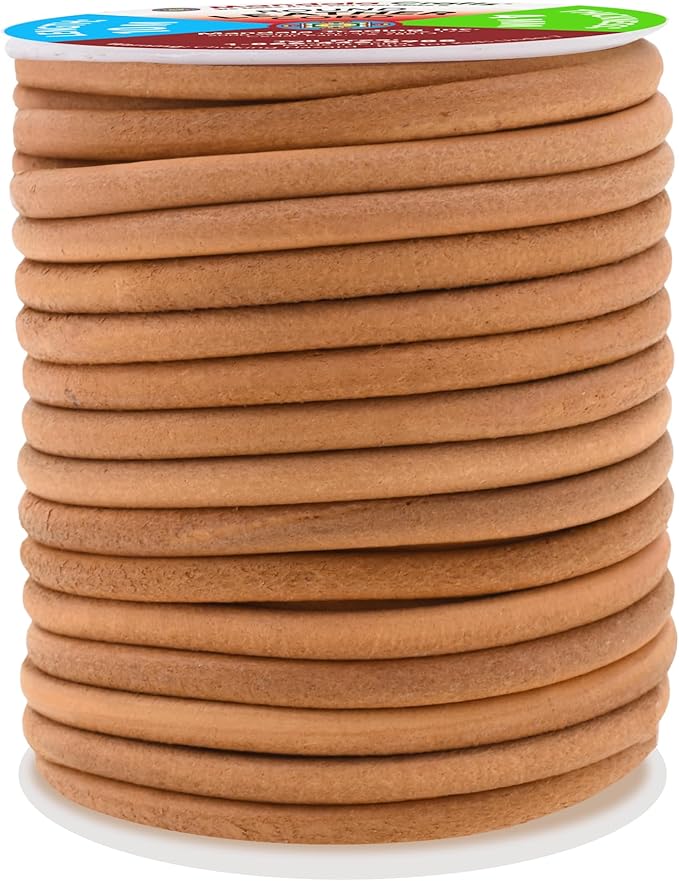Mandala Crafts Round Genuine Camel Leather Cord for Jewelry Making – 4mm Cowhide Leather Rope String Lace for Kumihimo – 11 Yards Cowhide Craft Cording Spool