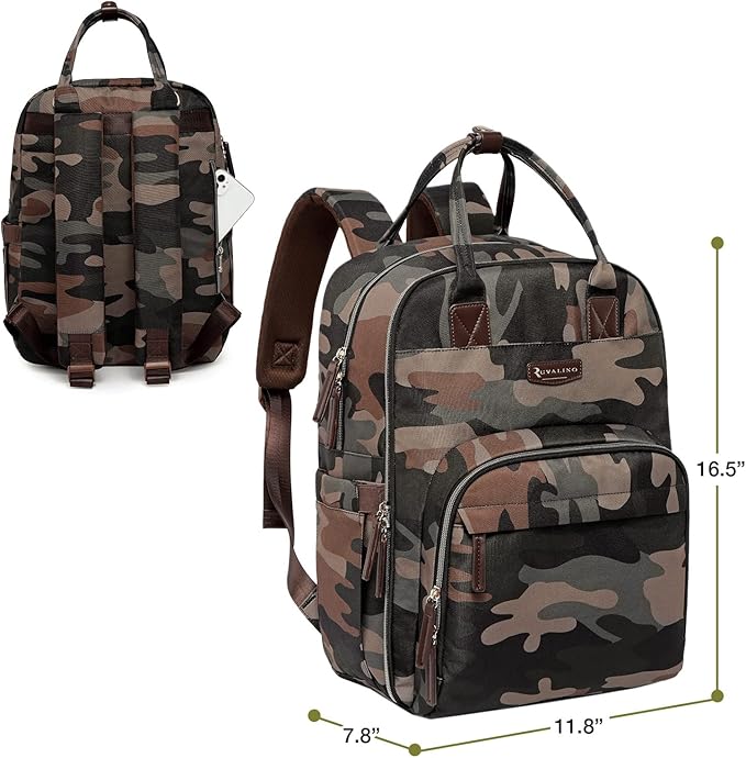 RUVALINO Diaper Bag Backpack, Multifunction Travel Back Pack Maternity Baby Changing Bags, Large Capacity, Waterproof and Stylish, Green Camo