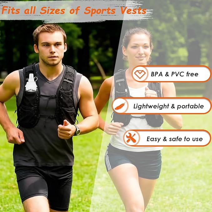 Flexible Running Bottles - Two Pack: 500ml/17oz, Foldable, BPA/PVC Free Soft Flask for Hydration Vests and Running Packs, Collapsible Leak-proof Pocket Bottle for Jogging, Hiking, Cycling, Climbing