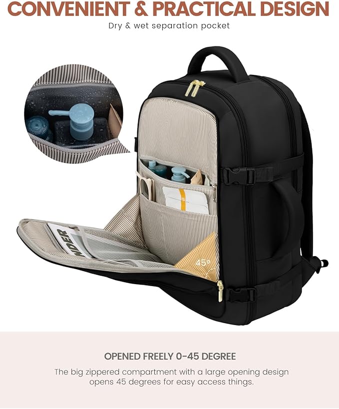 LOVEVOOK Carry On Travel Backpack For Women Flight Approved, 40L Personal Item Backpack Flight Approved, TSA Travel Bag Fit 17 Inch Laptop, Business Weekender Overnight Waterproof Daypack with 2 Cubes