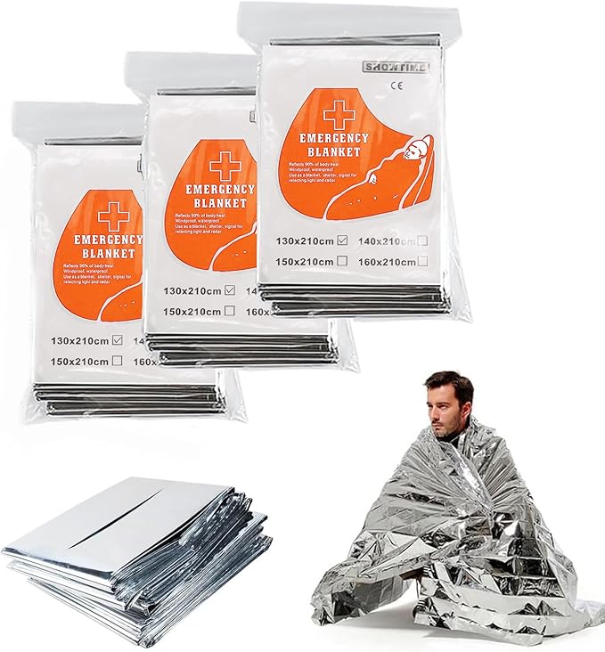 TourKing 20 Pack Emergency Mylar Blanket, Silver, 83" x 52", Perfect for Outdoors, Hiking, Survival, Marathons or First Aid