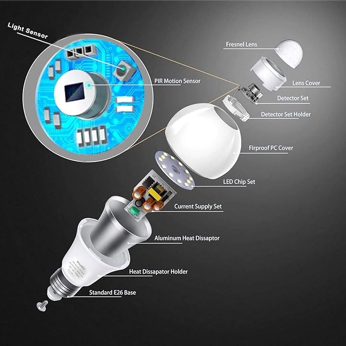 MikeWin Motion Sensor Light Bulbs Outdoor 2 Packs 13W(100W Equivalent) Security LED Bulb, Indoor E26, A19, 5000K Daylight Dusk to Dawn Bulb for Garage Front Door Porch Stairs Hallway