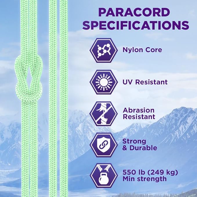 TECEUM Reflective Paracord Rope 1000 – 1000ft/200ft/100ft/50ft – 40+ Colors – Glow in The Dark – para Cord – Utility Rope for Survival, Hunting & Camping Gear – Nylon String, Camping Rope, Tent Cord
