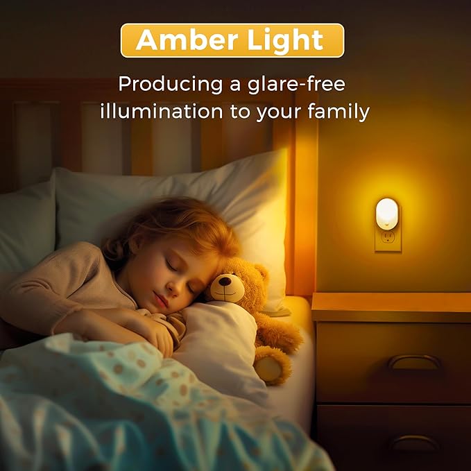 L LOHAS LED Plug in Night Light with Motion Sensor and Dusk to Dawn Sensor,[4-Pack] Night Lights Plug into Wall,2000K Amber Light,30/60/100LM Dimmable Nightlight for Bathroom Hallway