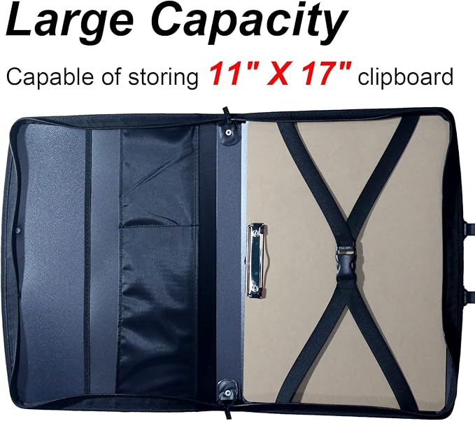 Acocony 11x17 Portfolio Folder for Artwork with Zipper Closure 11x17 Portfolio Case PP Material Oxford Cloth Edge Waterproof Black 1 Pack