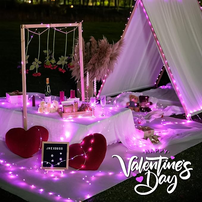 JMEXSUSS 2 Pack Valentine Solar Lights Outdoor, 33ft 100 LED Pink Solar String Lights Outdoor Waterproof, 8 Modes Pink Fairy Light for Outside Garden Patio Party Decorations