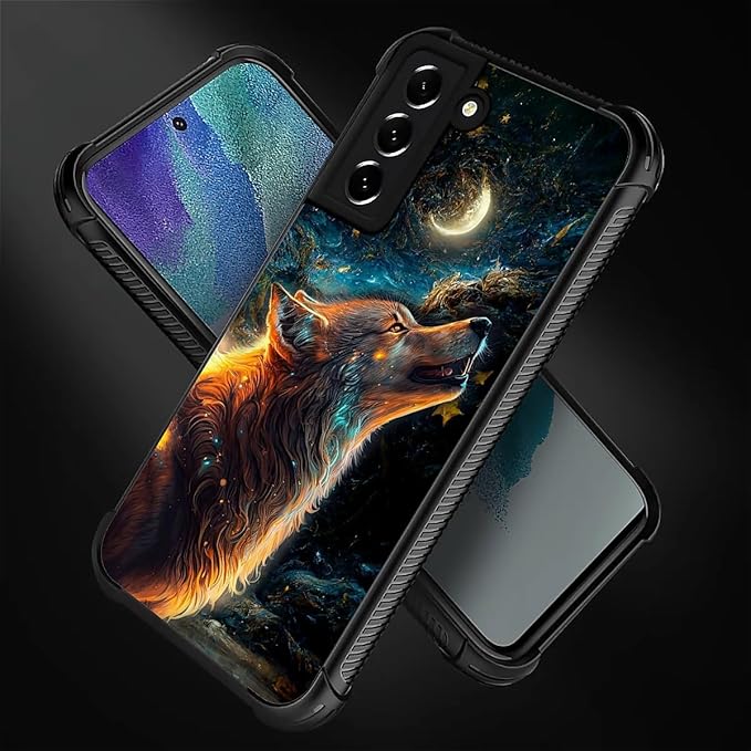 for Samsung Galaxy S21 Case, Star Cave Hungry Wolf Pattern Graphic Design Girl Boy Soft Silicone Hard Acrylic Shock Protection for Samsung Galaxy S21