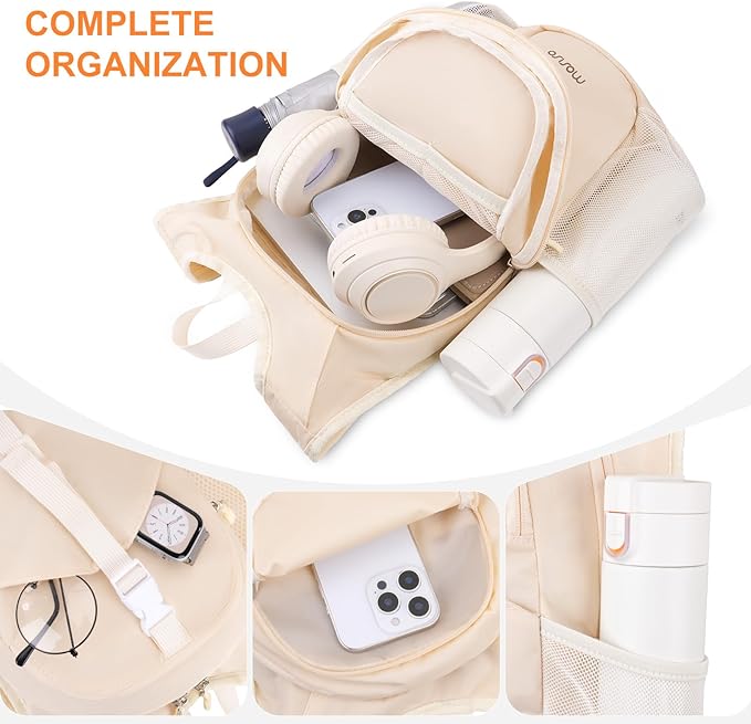 MOSISO 10L Small Hiking Backpack for Women Men, Foldable Casual Daypack Lightweight Packable Backpack with Front Quick Access Pocket for Travel Camping Outdoor, Beige