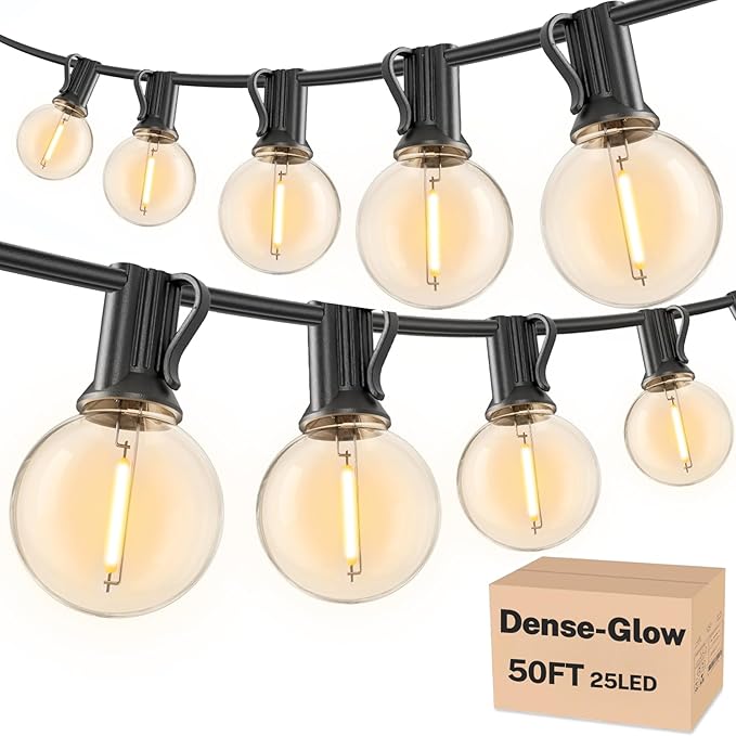 RTTY Outdoor String Lights 50 FT, Patio Light with 26pcs G40 Shatterproof LED Bulbs, Waterproof Hanging Globe Lighting Connectable for Cafe Bistro Backyard Porch Gazebo Balcony Deck Party
